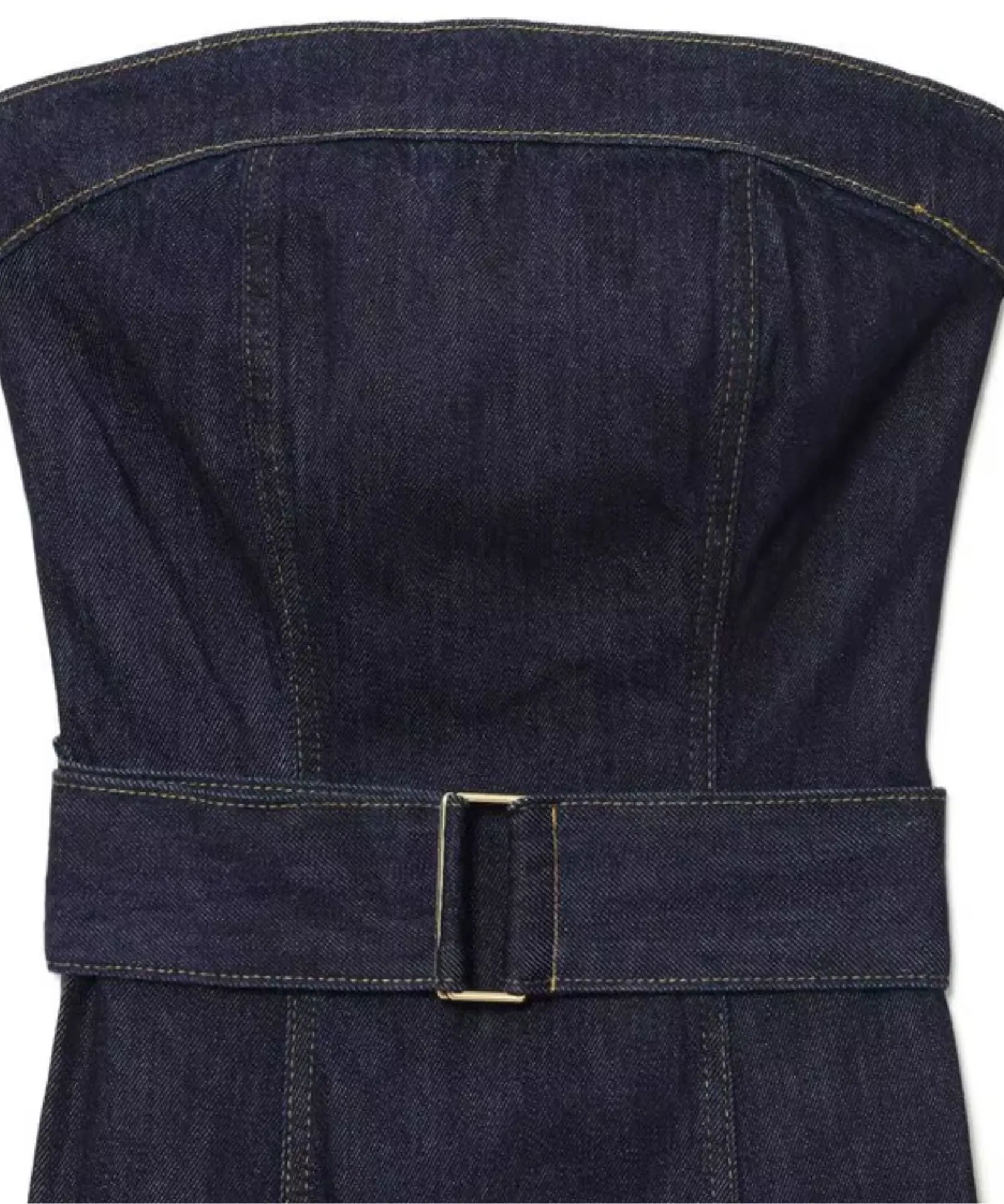 Comprar conjunto jeans feminino detalhe do cinto com fivela azul escuro em promoção Anellimn