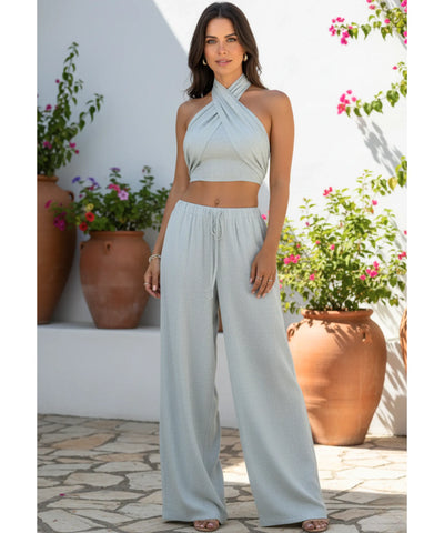 Conjunto Linho Feminino Cropped e Calça Elegante | Dominic