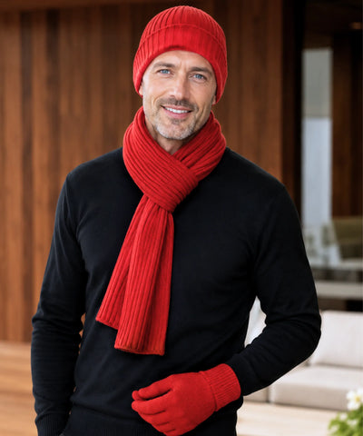 Comprar conjunto masculino gorro cachecol luva tricot canelado forro touchscreen inverno barato em promoção ANELLIMN