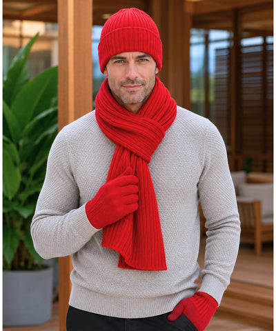 Comprar conjunto masculino gorro cachecol luva tricot canelado forro touchscreen inverno barato em promoção ANELLIMN