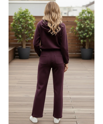 Comprar conjunto moletom feminino com capuz e zíper dourado calça wide leg casual elegante em promoção ZARA
