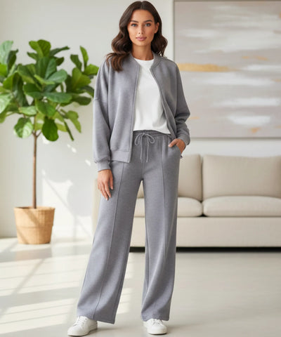 Conjunto Moletom Feminino com Jaqueta e Calça Larga  | Suali