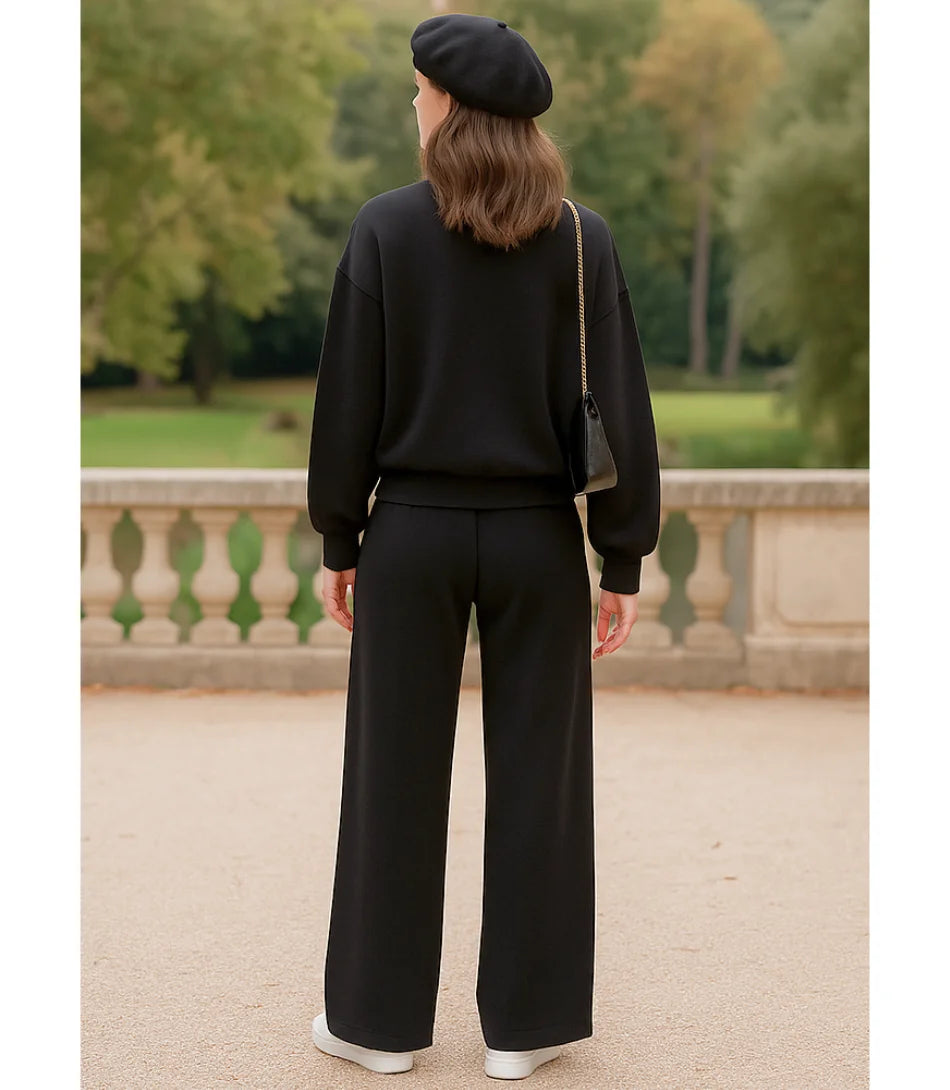 Comprar Conjunto Moletom Feminino com Jaqueta e Calça Larga preto de algodão grosso peluciado para os dias frios barato  em promoção ZARA

