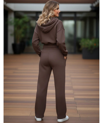 Comprar conjunto moletom feminino cropped capuz zíper calça pantalona wide leg casual oversized em promoção ZARA