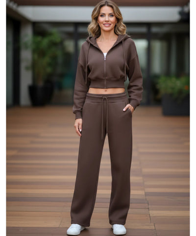 Comprar conjunto moletom feminino cropped capuz zíper calça pantalona wide leg casual oversized em promoção ZARA