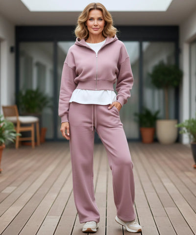 Comprar conjunto moletom feminino cropped capuz zíper calça pantalona wide leg casual oversized em promoção ZARA