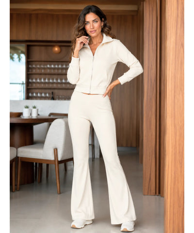 Conjunto moletom feminino flare off white vista frontal