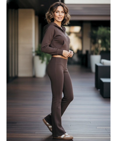 Conjunto Moletom Feminino Jaqueta Cropped Calça Flare | Eloh