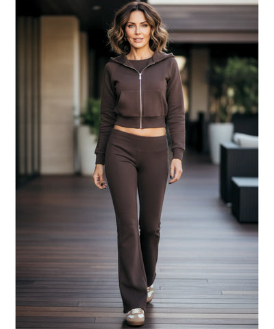 Conjunto Moletom Feminino Jaqueta Cropped Calça Flare | Eloh