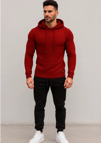 Conjunto moletom masculino com capuz e calça jogger, tecido texturizado premium, modelo moderno slim fit com acabamento flanelado interno.