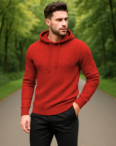Conjunto moletom masculino com capuz e calça jogger, tecido texturizado premium, modelo moderno slim fit com acabamento flanelado interno.
