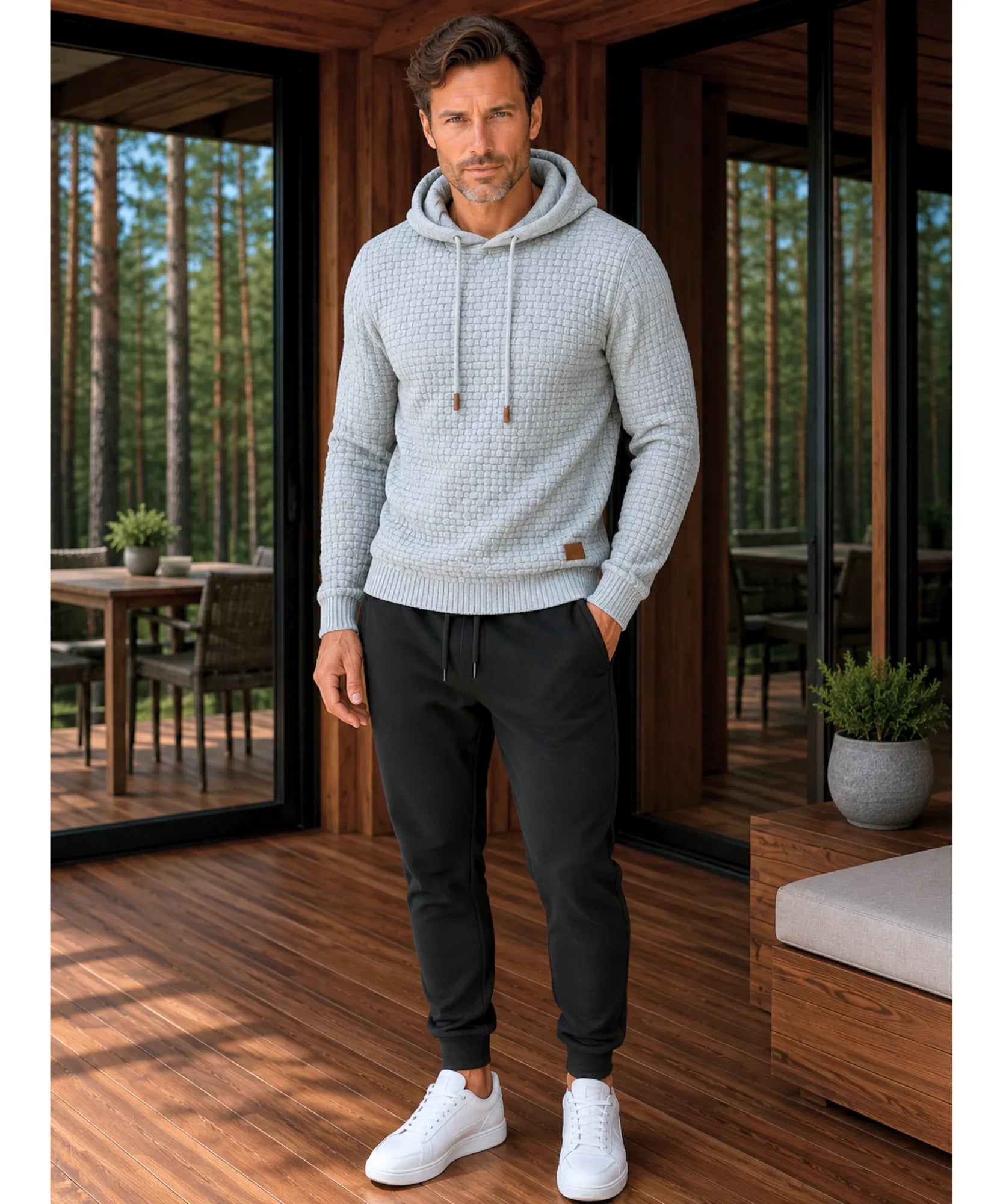 Conjunto Moletom Masculino Texturizado com Capuz e Calça Jogger Premium ANELLIMN