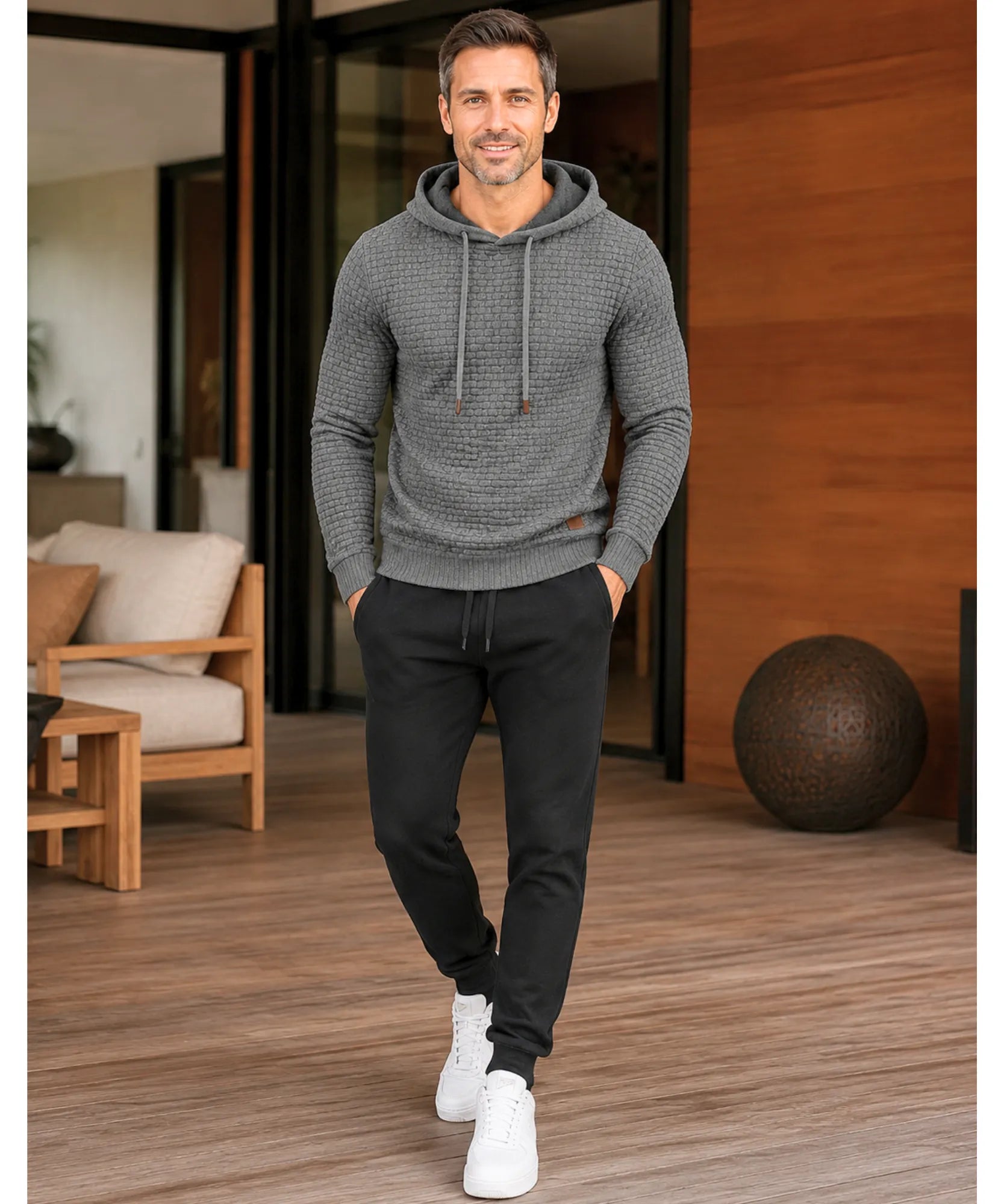 Conjunto Moletom Masculino Texturizado com Capuz e Calça Jogger Premium ANELLIMN
