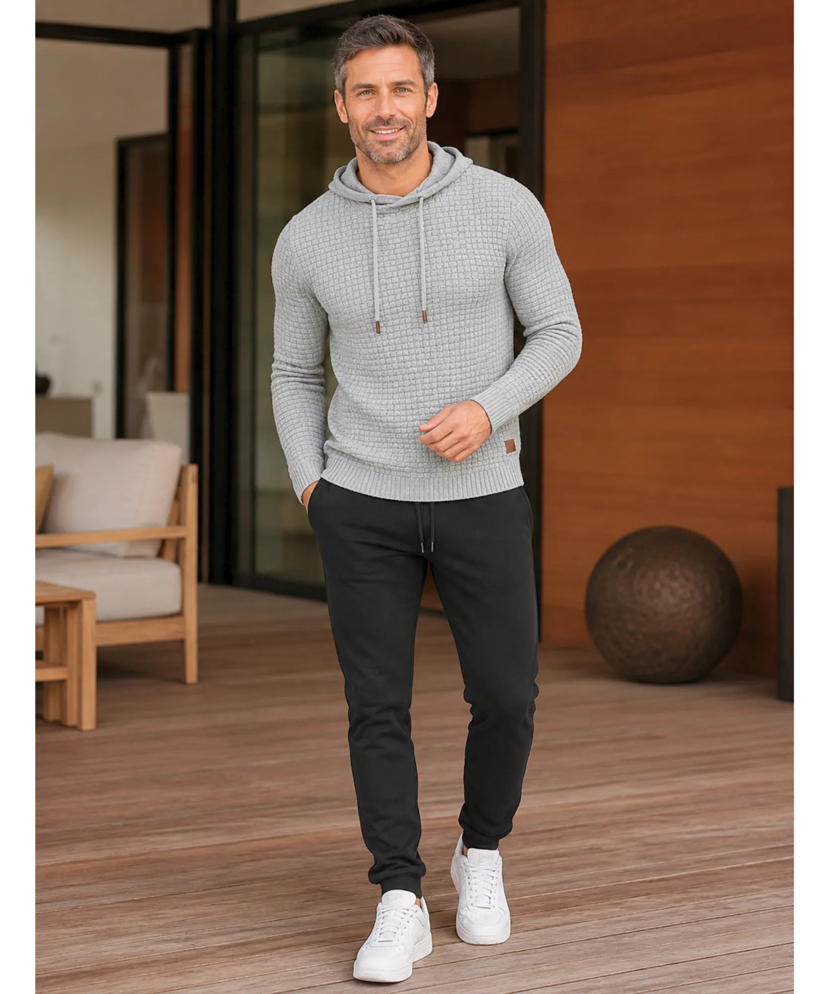 Conjunto Moletom Masculino Texturizado com Capuz e Calça Jogger Premium ANELLIMN