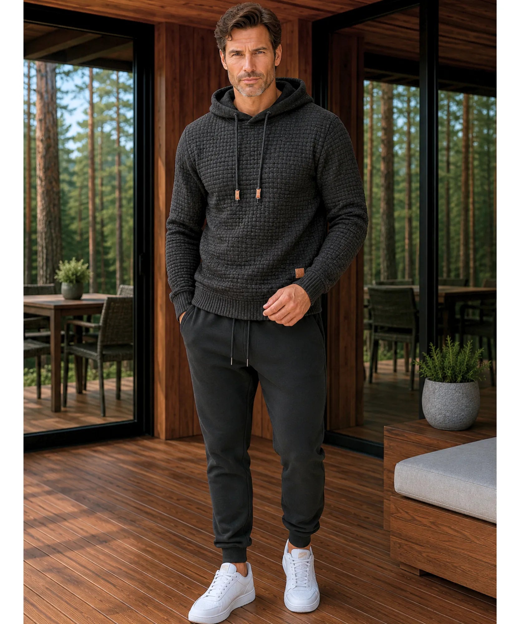 Conjunto Moletom Masculino Texturizado com Capuz e Calça Jogger Premium ANELLIMN