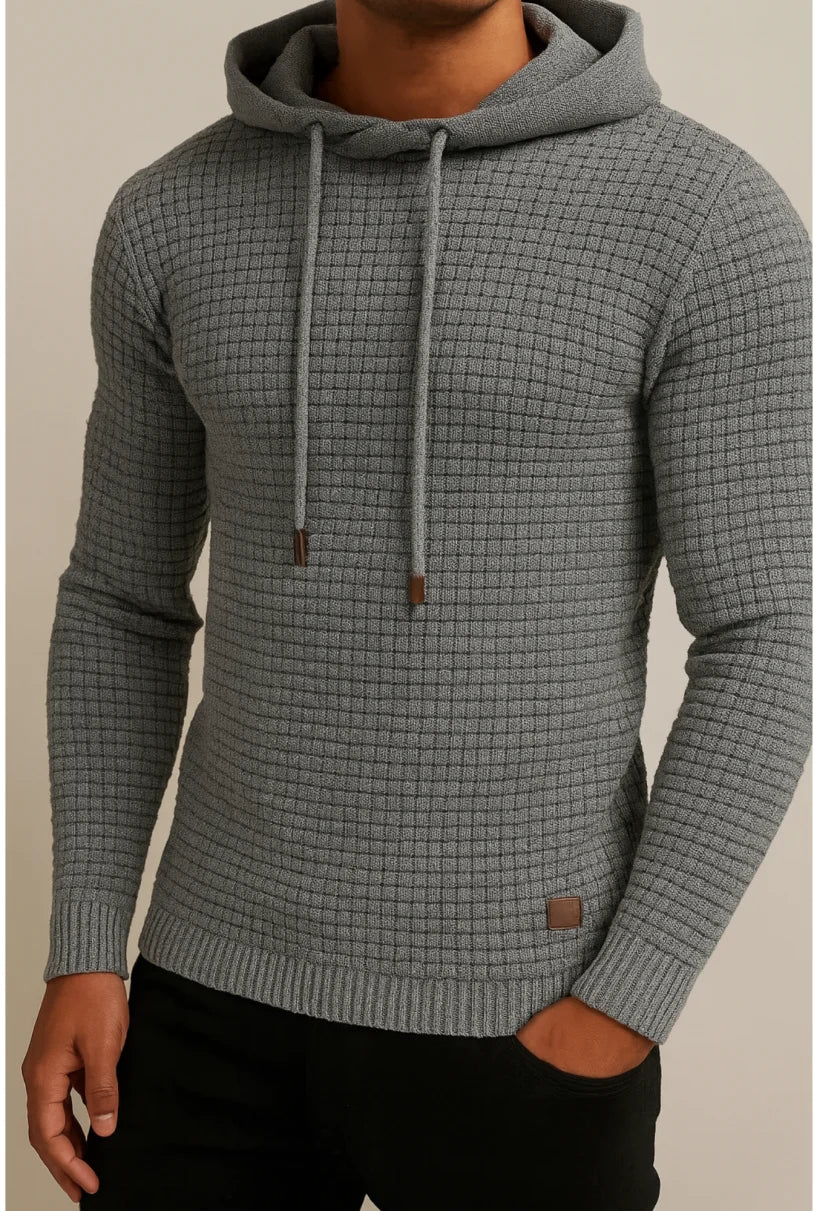 Conjunto moletom masculino com capuz e calça jogger, tecido texturizado premium, modelo moderno slim fit com acabamento flanelado interno.