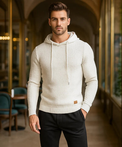 Conjunto moletom masculino com capuz e calça jogger, tecido texturizado premium, modelo moderno slim fit com acabamento flanelado interno.