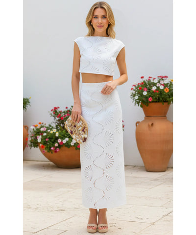 Conjunto Saia e Cropped Feminino Laise Bordado Elegante | Jess