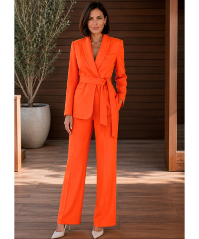 Blazer feminino com faixa e calça flare em alfaiataria moderna barata e promoção ANELLIMN