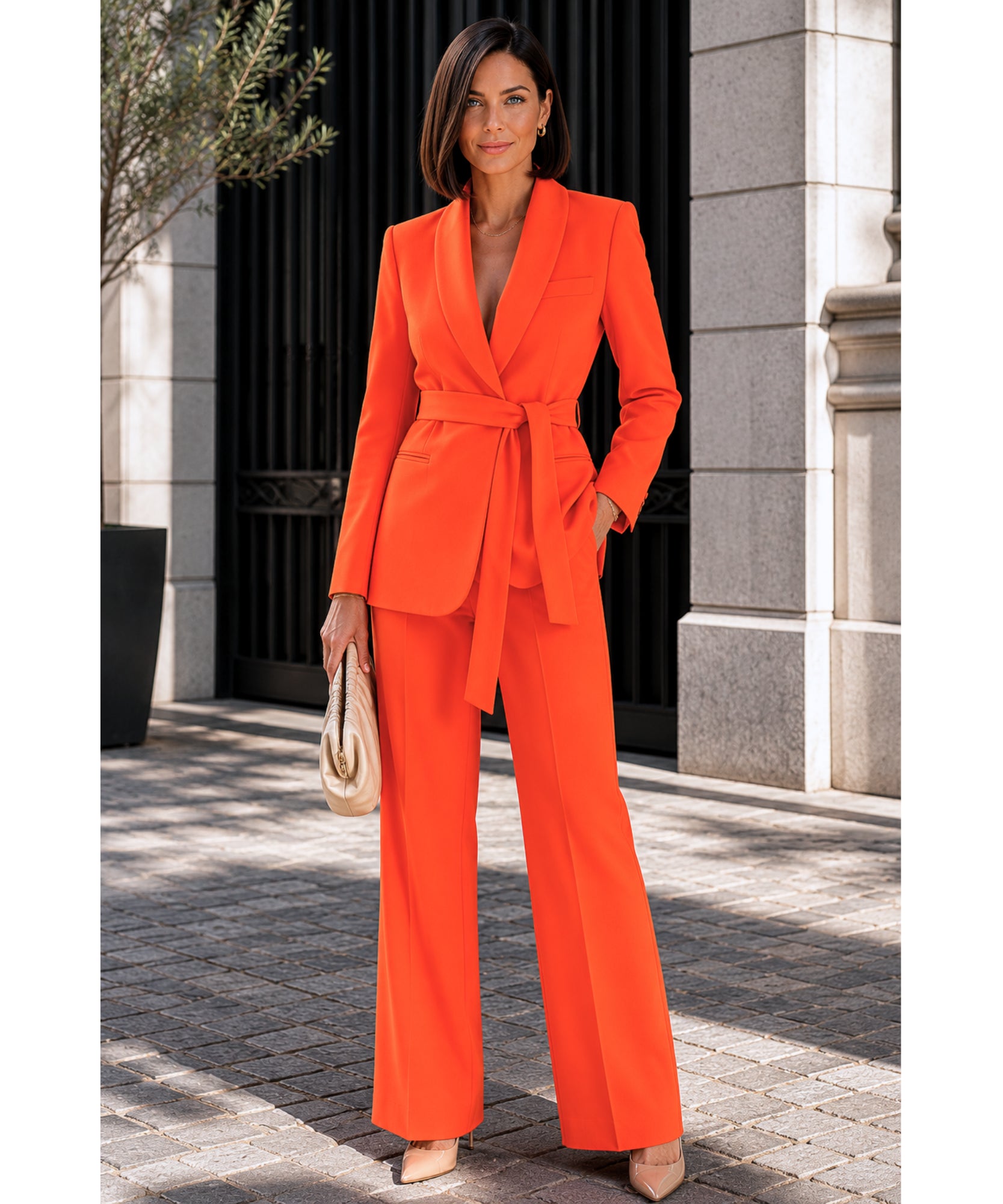 Blazer feminino com faixa e calça flare em alfaiataria moderna barata e promoção ANELLIMN