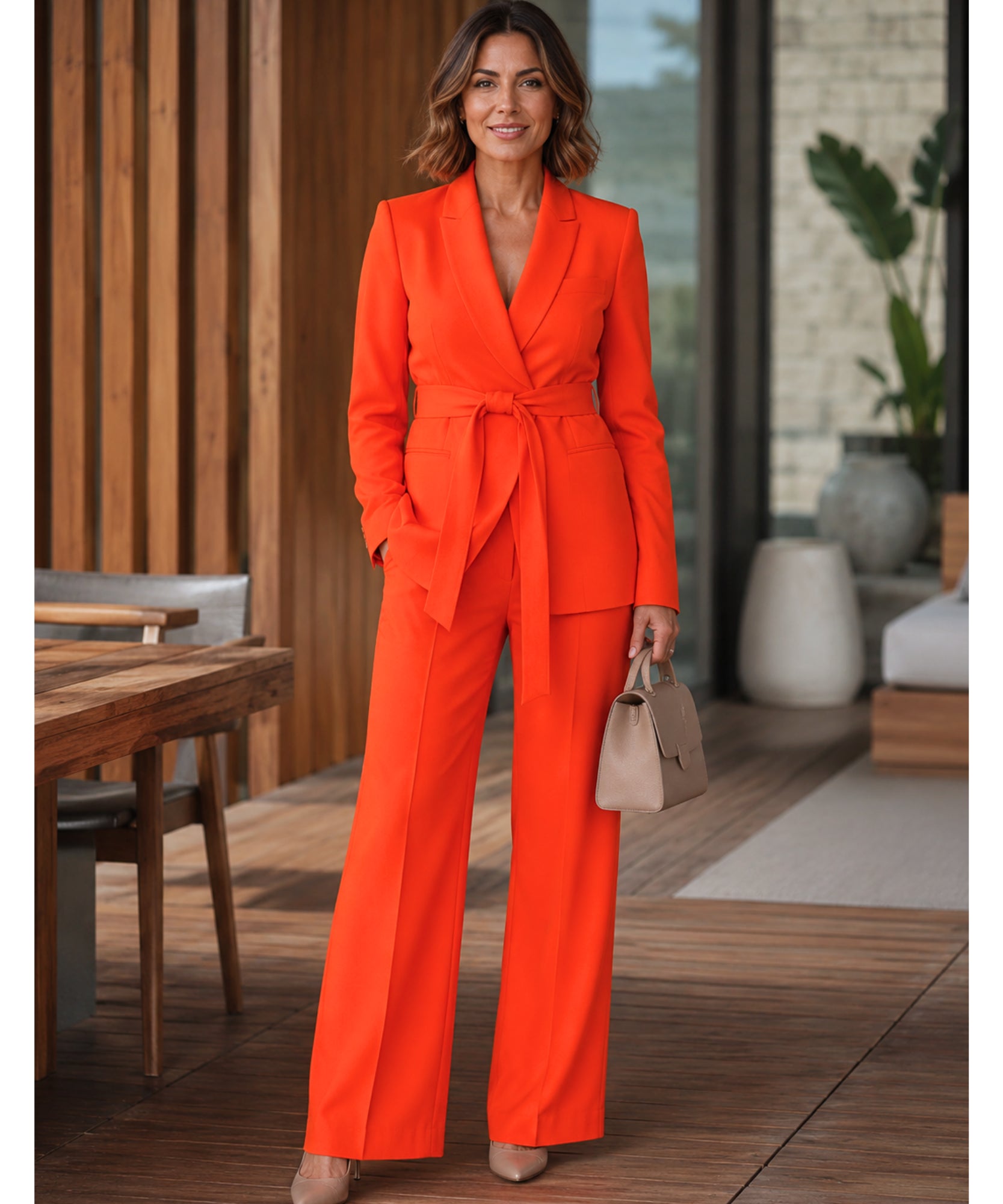 Blazer feminino com faixa e calça flare em alfaiataria moderna barata e promoção ANELLIMN