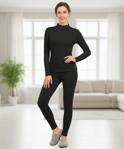 Comprar conjunto térmico feminino gola alta forro pelúcia autoaquecimento segunda pele legging barato ANELLIMN