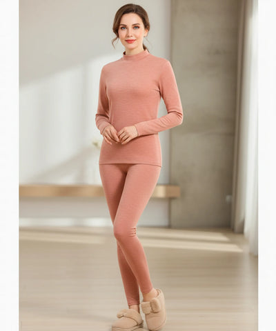Comprar conjunto térmico feminino gola alta forro pelúcia autoaquecimento segunda pele legging barato ANELLIMN