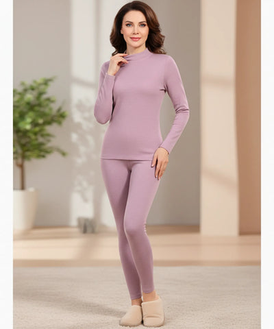 Comprar conjunto térmico feminino gola alta forro pelúcia autoaquecimento segunda pele legging barato ANELLIMN