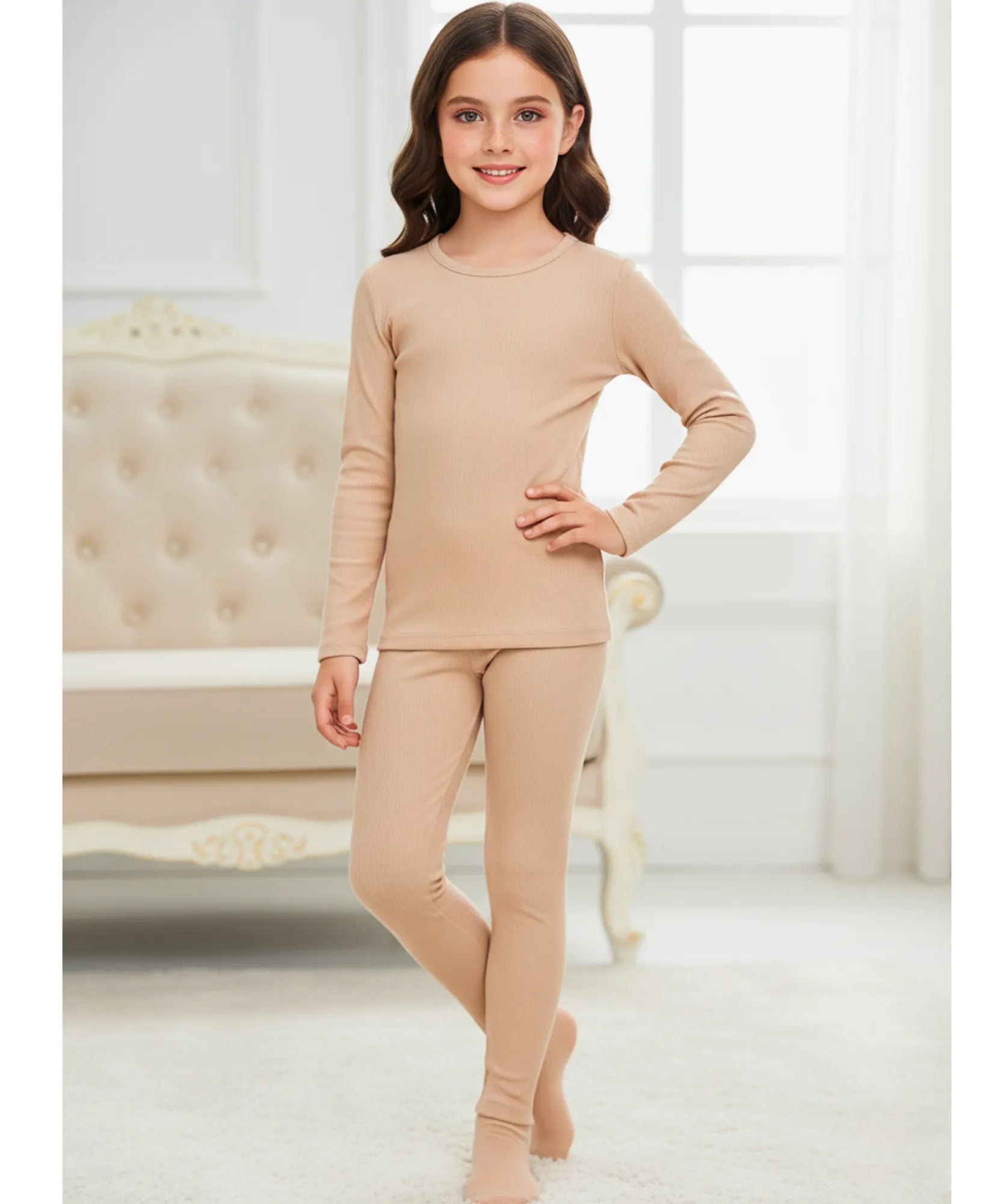 Comprar conjunto térmico infantil forrado pelúcia manga longa meia-calça inverno menina balé dança barato