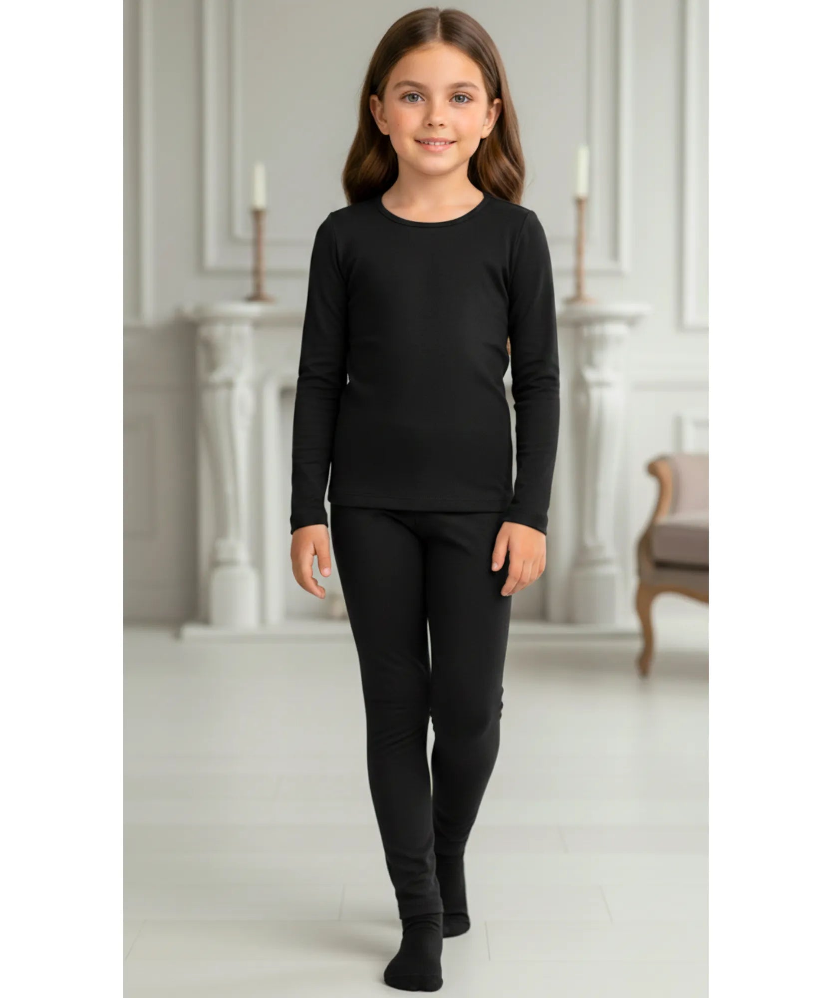 Comprar conjunto térmico infantil forrado pelúcia manga longa meia-calça inverno menina balé dança barato