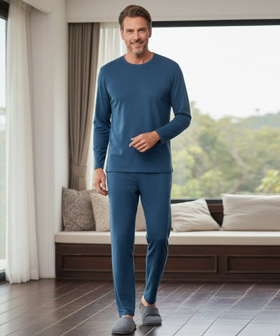 Comprar conjunto térmico masculino fibra térmica aquecimento automático blusa e calça barato - Anellimn