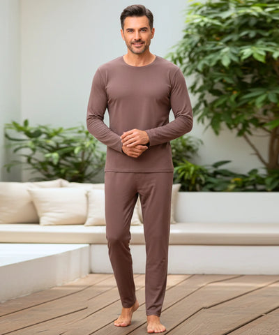 Comprar conjunto térmico masculino fibra térmica aquecimento automático blusa e calça barato - Anellimn