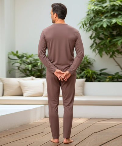 Comprar conjunto térmico masculino fibra térmica aquecimento automático blusa e calça barato - Anellimn
