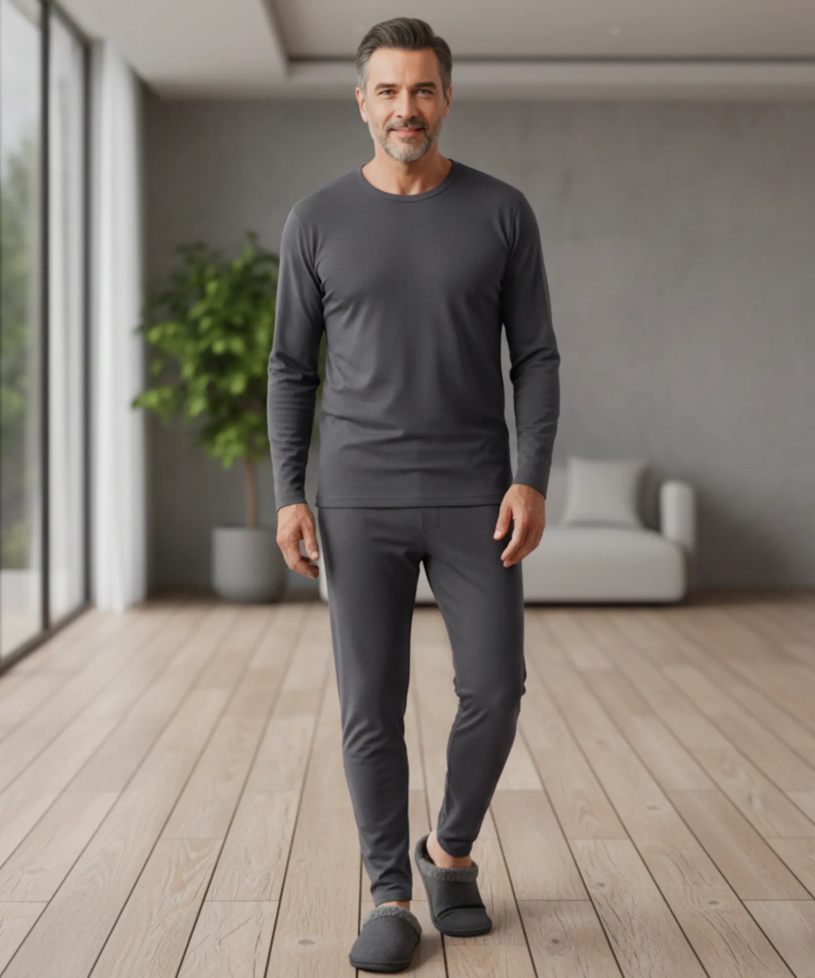 Comprar conjunto térmico masculino fibra térmica aquecimento automático blusa e calça barato - Anellimn