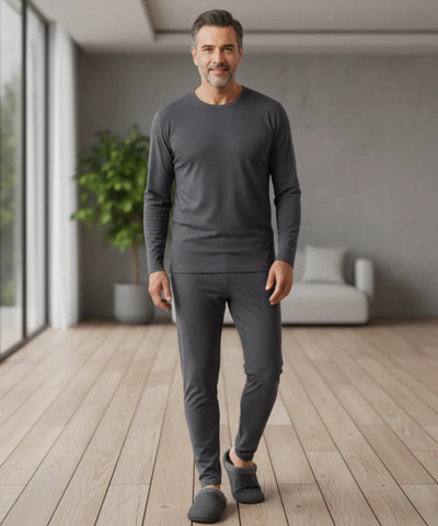 Comprar conjunto térmico masculino fibra térmica aquecimento automático blusa e calça barato - Anellimn