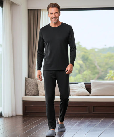 Comprar conjunto térmico masculino fibra térmica aquecimento automático blusa e calça barato - Anellimn