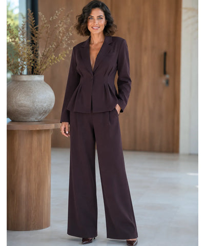 Comprar conjunto terninho feminino alfaiataria blazer e calça marrom barato Anellimn