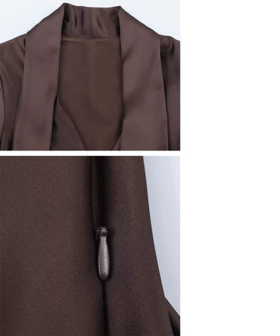 Comprar conjunto terninho feminino alfaiataria marrom detalhe do decote V barato Anellimn