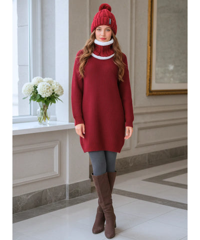 Comprar conjunto touca feminina e cachecol gola tricô canelado pompom pelúcia forro sherpa inverno barato ANELLIMN