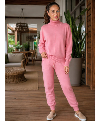 Comprar conjunto tricot feminino 2 peças suéter gola alta calça jogger canelada malha inverno barata em promoção Anellimn