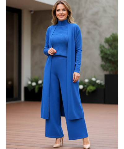 Comprar conjunto tricot feminino 3 peças cardigan longo blusa gola alta canelada e calça pantalona elegante em promoção  ZARA