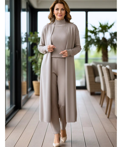 Comprar conjunto tricot feminino 3 peças cardigan longo blusa gola alta canelada e calça pantalona elegante em promoção  ZARA