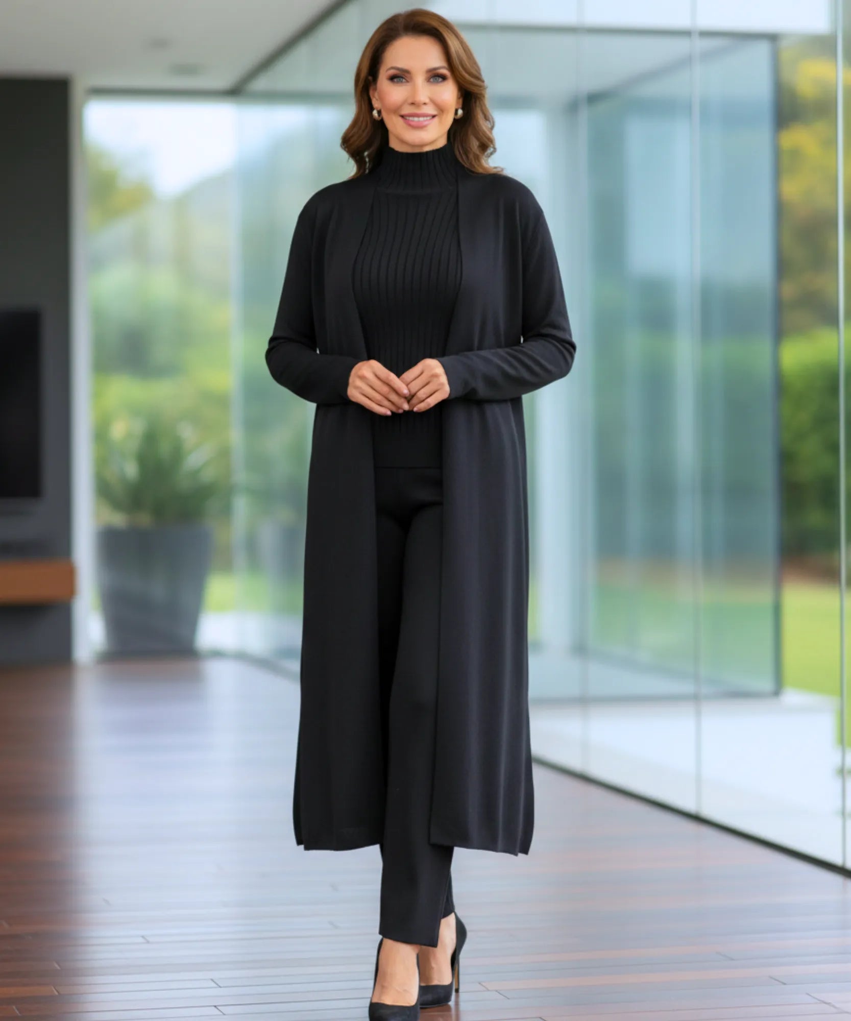 Comprar conjunto tricot feminino 3 peças cardigan longo blusa gola alta canelada e calça pantalona elegante em promoção  ZARA
