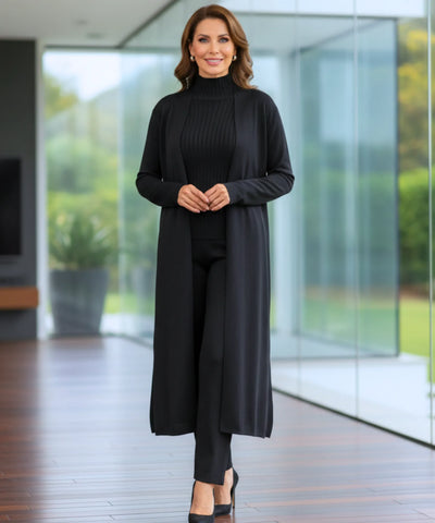 Comprar conjunto tricot feminino 3 peças cardigan longo blusa gola alta canelada e calça pantalona elegante em promoção  ZARA