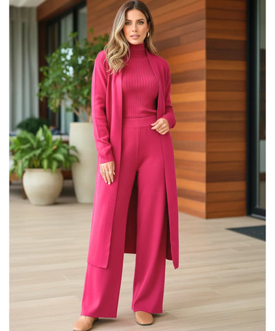 Comprar conjunto tricot feminino 3 peças cardigan longo blusa gola alta canelada e calça pantalona elegante em promoção  ZARA