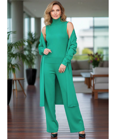 Comprar conjunto tricot feminino 3 peças cardigan longo blusa gola alta canelada e calça pantalona elegante em promoção  ZARA