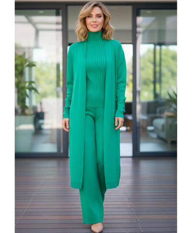 Comprar conjunto tricot feminino 3 peças cardigan longo blusa gola alta canelada e calça pantalona elegante em promoção  ZARA