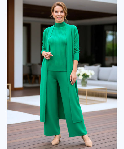 Comprar conjunto tricot feminino 3 peças cardigan longo blusa gola alta canelada e calça pantalona elegante em promoção  ZARA