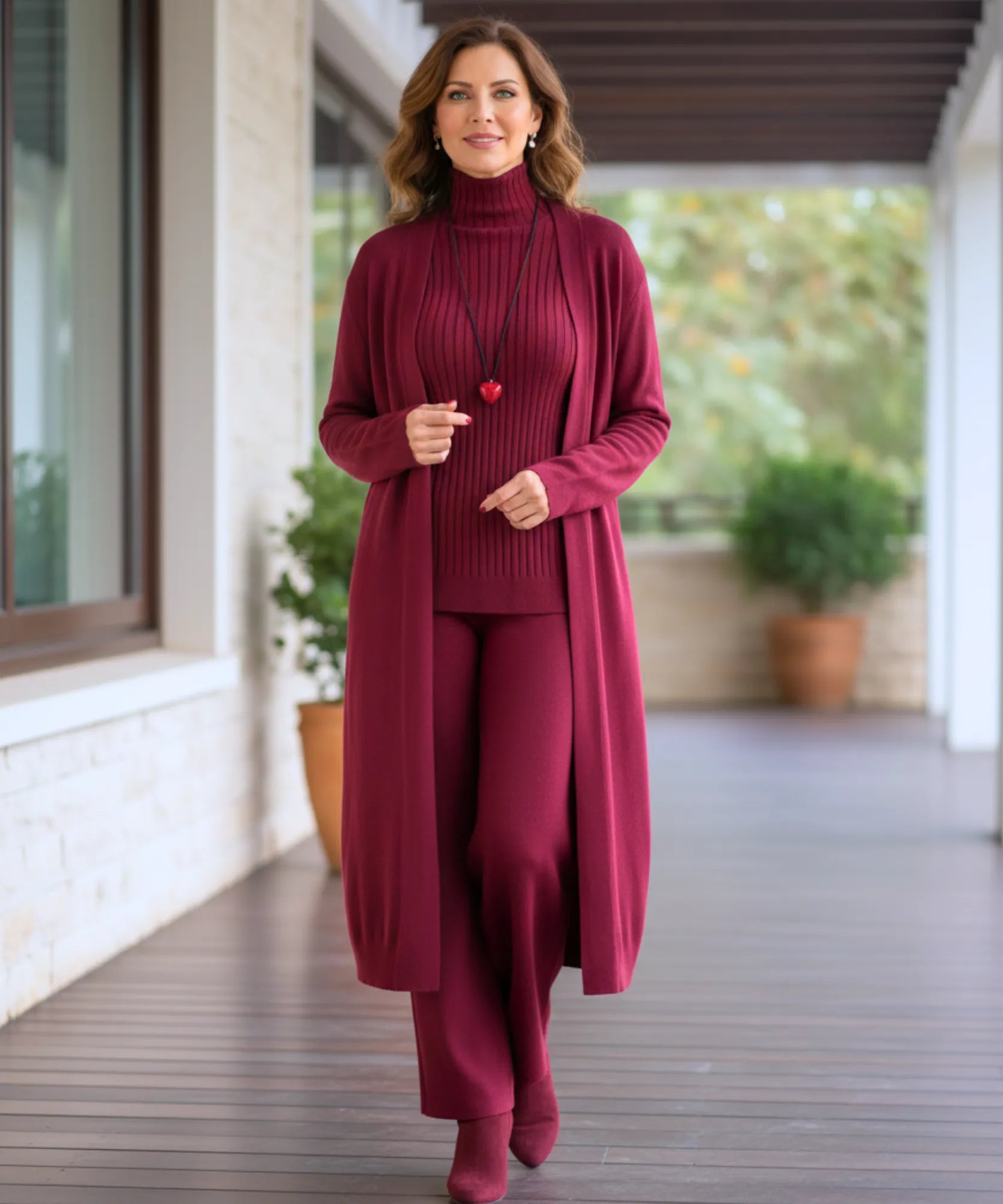 Comprar conjunto tricot feminino 3 peças cardigan longo blusa gola alta canelada e calça pantalona elegante em promoção  ZARA