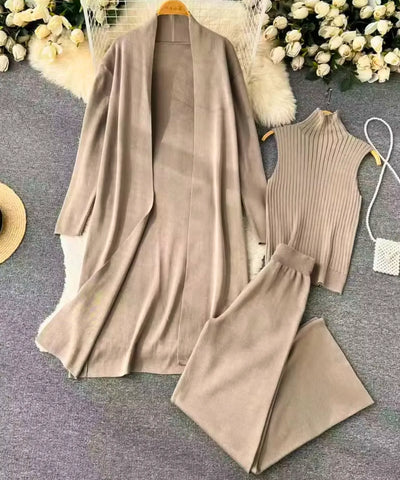 Conjunto Tricot Feminino 3 Peças Cardigan e Pantalona Elegante | Malik